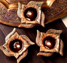 Traditional Brass Diyas In Swastika Shape Oil Lamp Pack of 3